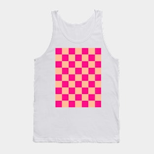 Checkered squares peach hot pink geometric retro pattern Tank Top